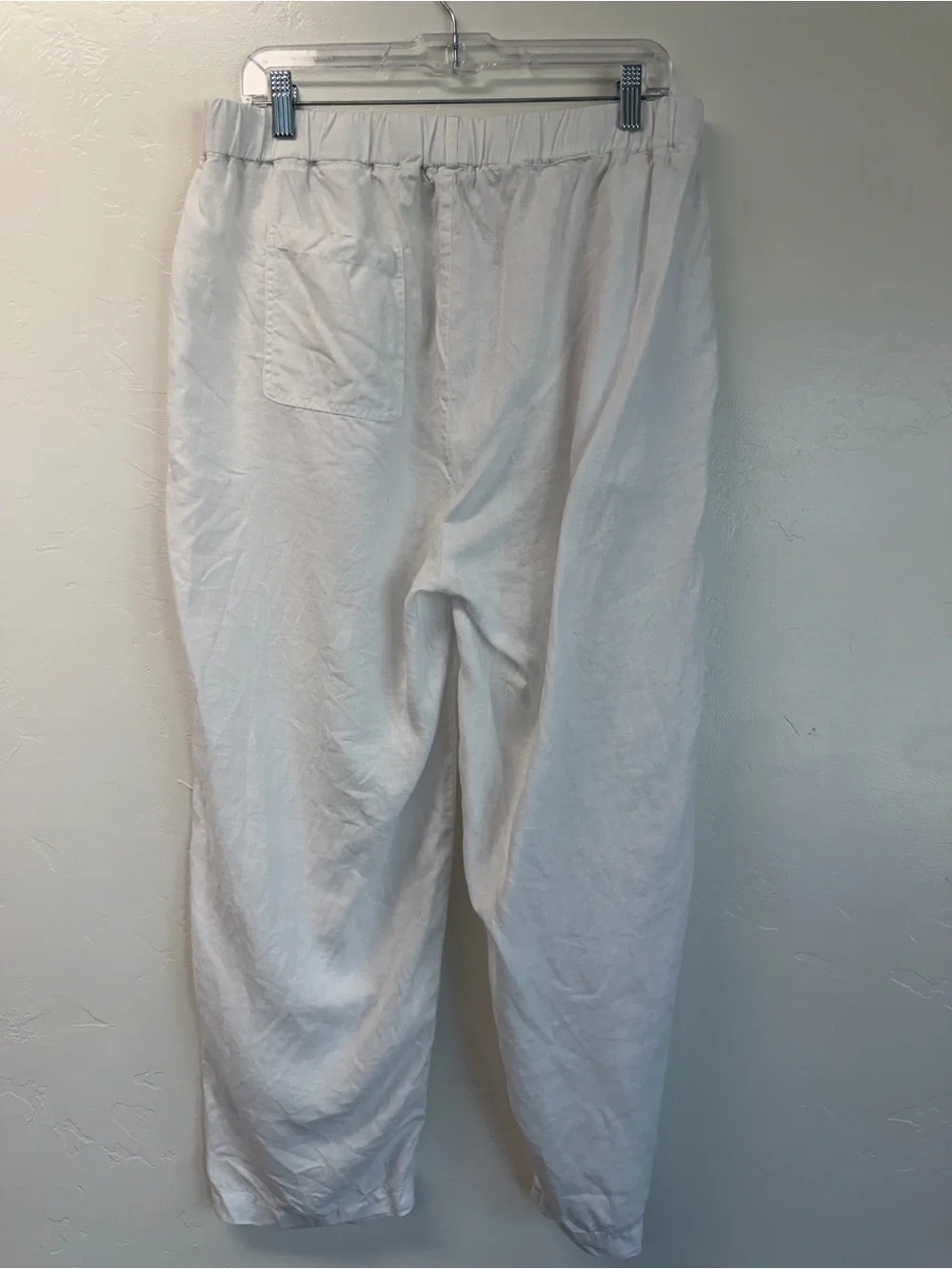 Quince 100% European Linen White Elastic-Waist Slim Crop Pants Size L